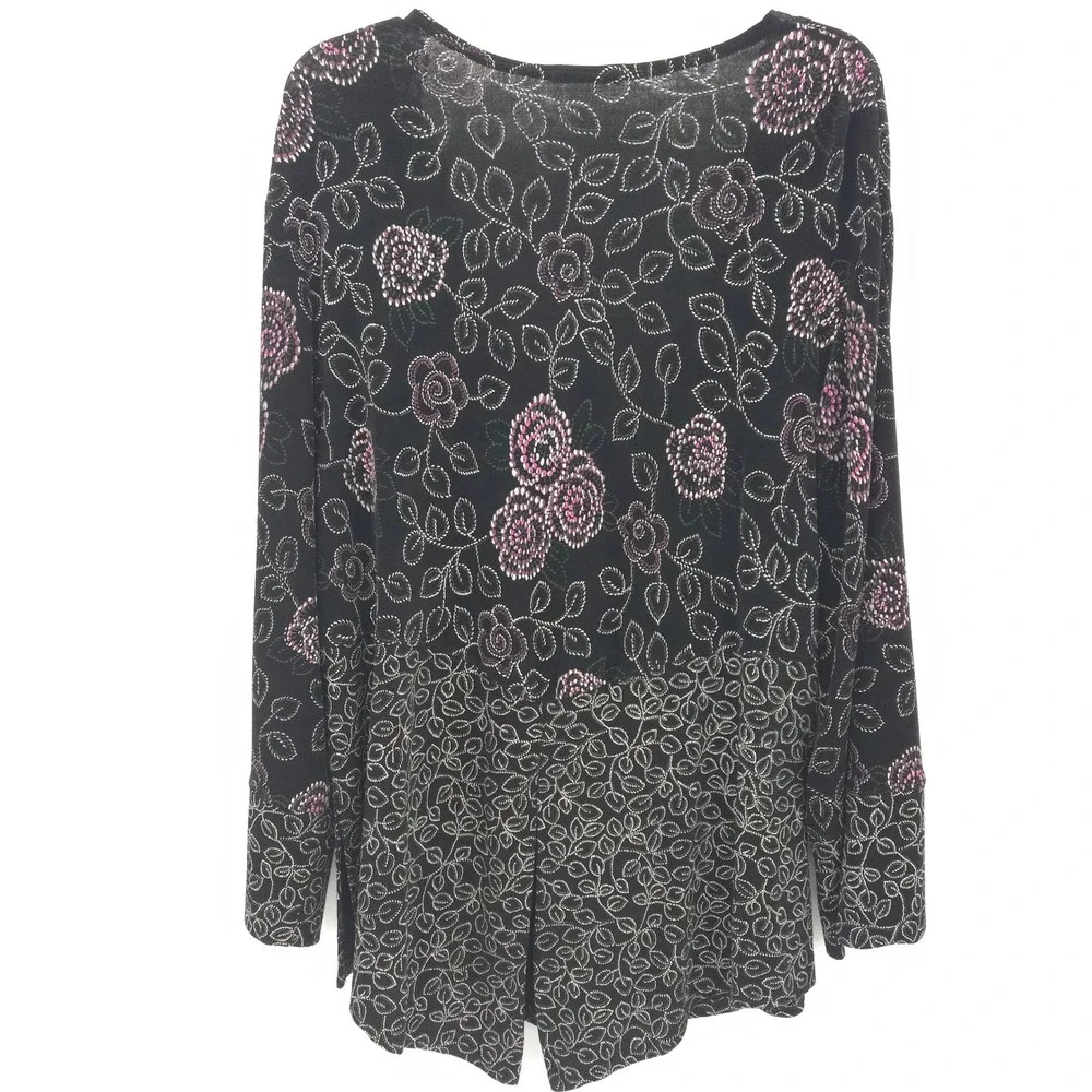 Vikki Vi Cardigan Top Women 2X Black Pink Floral Lace Trim Boho Whimsigoth